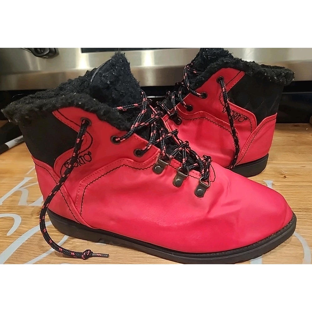 Vintage Sporto‎ Womens Hiking Boots Black Pink Leather Padded Cuff Ankle 8 M